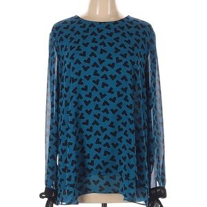 Anne Klein Teal and Black Geometric Blouse